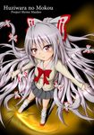  alternate_costume bad_id bad_pixiv_id character_name copyright_name fujiwara_no_mokou full_body hair_ribbon highres kunreishiki long_hair loose_socks red_eyes ribbon school_uniform silver_hair socks solo touhou very_long_hair yopparai_oni 