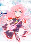  aiguillette banned_artist epaulettes kawakami_tomoko long_hair outstretched_arm petals pink_hair poko_(mammypoko) school_uniform shoujo_kakumei_utena smile solo sword tears tenjou_utena weapon 