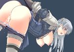  after_sex arm_held_back armor arms_behind_back ass bad_id bad_pixiv_id bent_over blue_eyes blush braid breasts cum cum_in_pussy cumdrip cumdrip_onto_panties hanging_breasts large_breasts long_hair louis&amp;visee nipples open_mouth panties ravness_loxaerion silver_hair simple_background solo tactics_ogre thighhighs torn_clothes twin_braids underwear wet wet_clothes wet_panties 