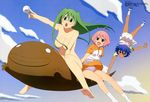  absurdres akiyama_chitose antenna_hair ball barefoot blue_eyes blue_hair breasts brown_eyes censored cleavage cloud convenient_censoring day feet fujiwara_natsuko fuyukawa_kurusu giant_salamander glasses green_eyes green_hair harukaze_asuna highres legs long_hair medium_breasts megami multiple_girls non-web_source nude official_art oka_yuuichi open_mouth panties pantyshot pink_hair short_hair sky softenni tennis_ball underwear upskirt very_long_hair white_panties 