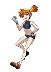  bikini blue_bikini holding holding_poke_ball kasumi_(pokemon) midriff navel no_socks poke_ball pokemon pokemon_(game) pokemon_frlg side_ponytail simple_background solo swimsuit yubidoriru 