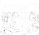  amami_haruka awakened_miki bikini crab futami_ami futami_mami greyscale hagiwara_yukiho hoshii_miki idolmaster idolmaster_(classic) idolmaster_1 kisaragi_chihaya monochrome multiple_girls one_eye_closed rison side-tie_bikini side_ponytail sketch swimsuit 