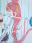  animal_ears arc_system_works blazblue bracelet candy cat_ears cat_tail female glasses jewelry kokonoe labcoat lollipop looking_back lowres multiple_tails orange_ribbon polearm ponytail qvga ribbon sakura_riku solo tail weapon 