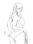  adjusting_clothes adjusting_swimsuit ass bad_id bad_pixiv_id blush breasts curvy from_behind greyscale large_breasts looking_back monochrome one-piece_swimsuit original sketch solo swimsuit xxkuroxx 