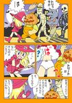  4boys assisted_exposure bat blush bow bow_panties comic confused embarrassed full_moon gullible halloween hat jack-o'-lantern kabiinyo_(kab) moon multiple_boys mummy original panties pantyshot pumpkin pumpkin_hat skeleton skirt skirt_flip skirt_lift translated underwear werewolf white_panties witch witch_hat 