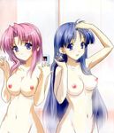  bath breast_hold megami morisaki_nao nagase_sayaka nipples nude oppai shower soul_link 