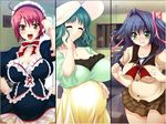  3girls angry belly_hold blush breasts cleavage clenched_teeth crying eyes_closed happy huge_breasts jewelry maid pregnant skirt smile tagme tears 
