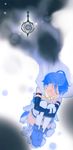  blue_hair blurry cape closed_eyes depth_of_field detached_sleeves gloves grief_seed highres mahou_shoujo_madoka_magica miki_sayaka moruga short_hair solo spoilers tears thighhighs 