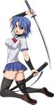  absurdres blush hattori_junko highres ichiban_ushiro_no_daimaou oshiri school_uniform smile sword thighhighs transparent_png vector_trace weapon 