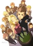  6+boys absurdres baccano! blonde_hair brown_eyes brown_hair chane_laforet claire_stanfield closed_eyes czeslaw_meyer dress enami_katsumi ennis everyone eyepatch firo_prochainezo flower glasses happy highres isaac_dian jacuzzi_splot long_hair maiza_avaro maria_barcelito miria_harvent multiple_boys multiple_girls nice_holystone official_art scan short_hair smile tattoo tick_jefferson 