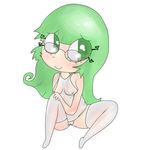  fat girl green_hair megane plump poorly_drawn sexy shirt stockings transparent_clothing 