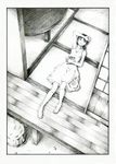  armpits barefoot book dress feet greyscale highres lying monochrome original parano solo table tatami 