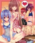  antenna_hair bed blue_hair blue_panties brown_eyes brown_hair cherry cherry_girls closed_eyes crossdressing food fruit garter_belt glasses heart kasukabe_akira lingerie long_hair male_focus multiple_boys nao_(otosuki) negligee one_eye_closed otoko_no_ko otoko_no_ko_wa_meido_fuku_ga_osuki!? panties pink_panties print_panties red_eyes red_hair rio_(otosuki) short_hair sports_bra thighhighs tomo_(otosuki) underwear underwear_only yuki_(otosuki) 