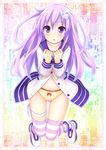  :o animal_print bear_panties bear_print blush choujigen_game_neptune_mk2 d-pad d-pad_hair_ornament front-print_panties hair_ornament long_hair navel nepgear neptune_(series) panties print_panties purple_eyes purple_hair rainbow_background ryo solo striped striped_legwear thighhighs underwear yellow_panties 