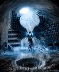  alexiuss cityscape copyright_request destruction energy highres scenery wings 