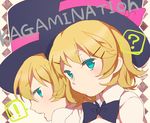  1boy 1girl ? aqua_eyes bad_id bad_pixiv_id blonde_hair bonus_stage_(vocaloid) brother_and_sister face hair_ornament hairclip hat kagamine_len kagamine_rin minami_haruya short_hair siblings top_hat twins vocaloid 