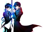  ao_no_exorcist blue_fire brothers face-to-face fire gun male_focus multiple_boys okumura_rin okumura_yukio pointy_ears siblings tail weapon 