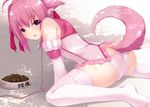  animal_ears ass bad_id bad_pixiv_id blush bowl dog_days dog_food dog_tail food food_on_face leash looking_back millhiore_f_biscotti open_mouth panties pet_bowl pet_play pink_hair pink_panties purple_eyes shokuyou_mogura sitting solo tail thighhighs underwear white_legwear 