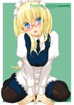  akatsuki_(akatsukishiki) blonde_hair blue_eyes glasses maid maid_headdress original pantyhose solo 