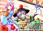  :3 apple bag bird blush blush_stickers candy cat food frills fruit grapes green_eyes grocery_bag hairband hat holding joyfull_(terrace) kaenbyou_rin kaenbyou_rin_(cat) komeiji_koishi komeiji_satori lavender_hair lollipop melon mouth_hold multiple_girls object_on_head peach pear pineapple pink_hair red_eyes reiuji_utsuho reiuji_utsuho_(bird) shop shopping_bag shopping_cart short_hair smile snot third_eye touhou watermelon waving wide_sleeves 