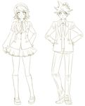  1girl bad_id bad_pixiv_id brother_and_sister ebimayo highres kagamine_len kagamine_rin monochrome school_uniform siblings twins vocaloid yellow 