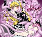  anus armpit armpits arms_up black_dress black_legwear black_thighhighs blonde_hair blush dress female hime_(kaibutsu_oujo) hinoki kaibutsu_oujo lilianne long_hair no_panties red_eyes restrained solo spread_legs sweatdrop tentacle tentacles tentacles_under_clothes thighhighs tiara torn_clothes uncensored vaginal wince 