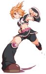  action black_footwear boots bow brown_eyes cpro cure_black earrings full_body futari_wa_precure heart jewelry magical_girl midriff misumi_nagisa motion_blur navel orange_hair perspective precure punching short_hair simple_background skirt solo 