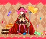  argyle bad_id bad_pixiv_id candy charlotte_(madoka_magica) cheese cookie drill_hair food fork hat hz jelly_bean mahou_shoujo_madoka_magica pancake pantyhose personification pink_hair pink_legwear sleeves_past_wrists solo sweets twin_drills twintails 
