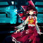  bad_id bad_pixiv_id blood brown_eyes brown_hair detached_sleeves dress hair_tubes hakurei_reimu meola ribbon solo touhou 