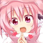  :d face fang hands_together happy heart lowres marimo_(artist) mystia_lorelei oekaki open_mouth own_hands_together pink_eyes pink_hair smile solo touhou 