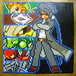  belt breloom carracosta crossed_arms gen_1_pokemon gen_2_pokemon gen_3_pokemon gen_5_pokemon highres lego male_focus mienshao original photo pixel_art pokemon pokemon_(creature) scizor scyther silver_hair solo steelix sunglasses you_rei_(blowback) 