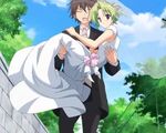  exterior formal_wear green_hair hoshizora_e_kakaru_hashi screen_capture tuxedo veil wedding_dress 