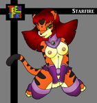  cat cat_starfire covering feline female gloves green_eyes hair ivanks kittystarfire legwear look_at_viewer looking_at_viewer mammal masturbation nipples red_hair shy solo starfire teasing teen_titans tiger toeless_socks tongue 