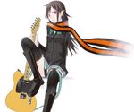  black_hair boots guitar knee_socks long_hair musical_instrument scarf school_uniform sitting yozakura_quartet zettai_ryouiki 
