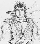  bandana black_hair greyscale highres male_focus monochrome muscle ryuu_(street_fighter) sketch solo street_fighter yasuda_akira 