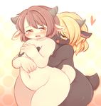  &hearts; amber_eyes blonde_hair blush caprine chubby couple duo female goat hair horn horns lesbian mammal mcdonnell-douglas nude overweight sweat voluptuous yellow_eyes 