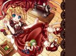  alice_margatroid bad_id bad_pixiv_id blonde_hair blue_eyes bow character_doll doll douji dress green_hair hair_bow hair_ribbon hairband kazami_yuuka lying mary_janes medicine_melancholy on_back pincushion ribbon sewing sewing_machine shoes solo su-san thread toolbox touhou |_| 