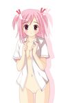  absurdres blush bottomless breasts cleavage highres mahou_sensei_negima mahou_sensei_negima! no_bra no_panties nopan open_clothes open_shirt pussy sasaki_makie shirt uncensored vagina vector_trace 