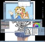  2girls ascii_art backpack bag brown_hair composite corel_painter desktop ime_handwriting_recognition looking_back mspaint multiple_girls notepad_(windows) open_mouth original recycle_bin screencap sigh skirt wallpaper 