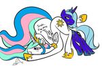  alicorn drunk duo equine female feral friendship_is_magic horn horse mammal my_little_pony pegacorn plain_background pony princess_celestia_(mlp) princess_luna_(mlp) sibling sisters unknown_artist white_background winged_unicorn wings 