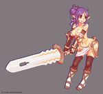  angry armor breasts clenched_teeth hips pointy_ears purple_hair sword teeth topless utilizator weapon 