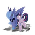  alicorn cutie_mark duo embarrassed equine female feral friendship_is_magic horn horse mammal my_little_pony pegacorn plain_background princess_luna_(mlp) twilight_sparkle_(mlp) unicorn white_background winged_unicorn wings 