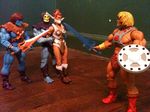  3boys action_figure bdsm bondage boots bound doll doll_joints faker film_grain gag gagged he-man masters_of_the_universe multiple_boys muscle non-anime_related photo shield skeletor sword teela toy weapon 
