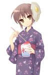  brown_eyes head_tilt hijiki_(hijikini) japanese_clothes kimono mask nagato_yuki shaved_ice short_hair silver_hair solo suzumiya_haruhi_no_yuuutsu yukata 