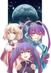  ar_tonelico ar_tonelico_iii blonde_hair cocona_vatel finnel hair_ornament long_hair multiple_girls purple_eyes purple_hair rita_(poribucket) saki_(ar_tonelico) smile twintails 