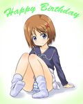  blue_eyes brown_hair hair_ornament happy_birthday lyrical_nanoha mahou_shoujo_lyrical_nanoha mahou_shoujo_lyrical_nanoha_a's masakichi_(crossroad) panties short_hair solo striped striped_panties underwear x_hair_ornament yagami_hayate 