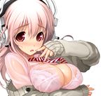  blush bra breasts cleavage large_breasts oppai soniko super_soniko transparent_clothing 