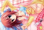  1girl absurdres bed blue_eyes cellphone cleavage copyright_request erect_nipples highres hontani_kanae lying moribe_(rabumanyo) no_bra pajamas panties pantsu panty_pull phone red_hair saga_planets short_hair solo underwear 