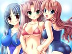  3girls bikini cleavage mizugi poorly_tagged red_bikini smug tagme wide_hips 