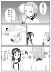  akiyama_mio bad_id bad_pixiv_id baozi bed casual comic food greyscale hairband k-on! long_hair manga_(object) monochrome multiple_girls shimofuri_kaeru short_hair table tainaka_ritsu translated 